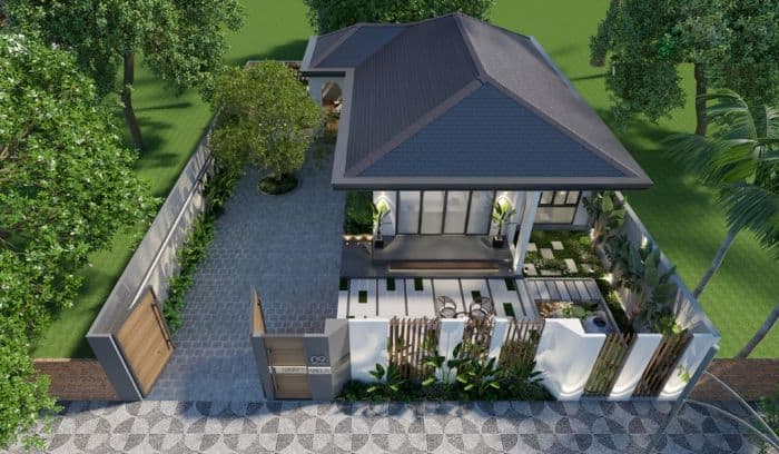 Mẫu biệt thự mini cấp 4 này rất phù hợp với những gia đình ở nông thôn hoặc ven thành phố