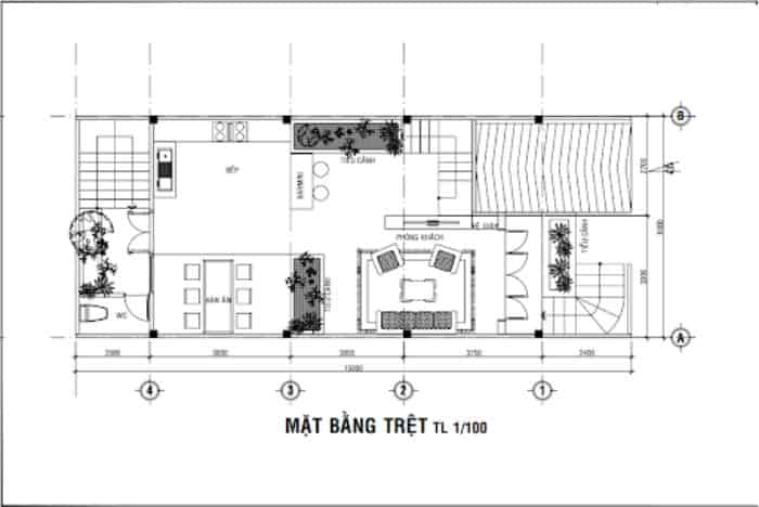 bản vẽ thiết kế nhà1 trệt 2 lầu sân thượng, diện tích 6x16m
