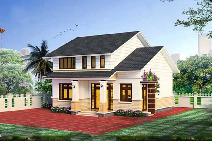Mẫu nhà cấp 4 chữ L có gác lửng giúp tăng diện tích sử dụng