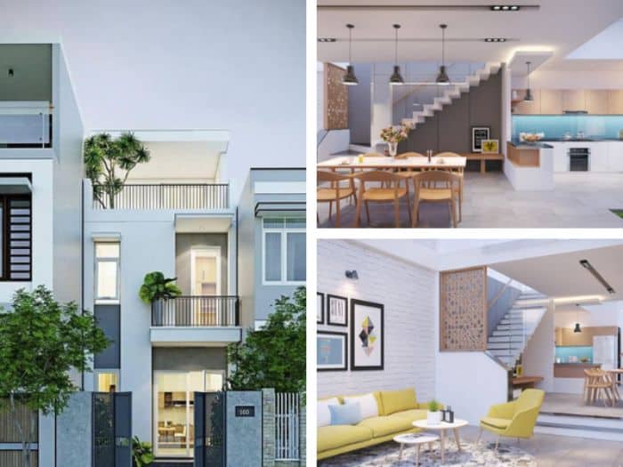 Nhà lệch tầng 5×20 cho nhà phố 2 tầng tông màu sáng