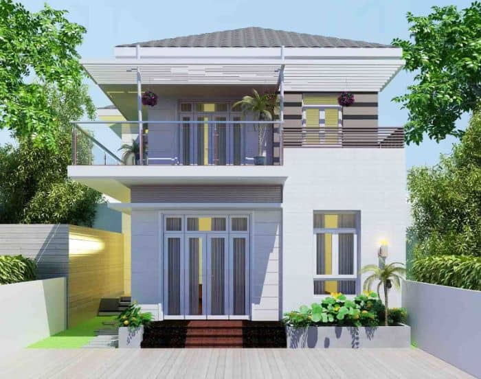 Nhà phố với tông trắng và cây xanh