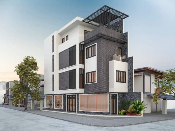 Mẫu nhà phố 2 tầng độc đáo với nhiều mảng xanh
