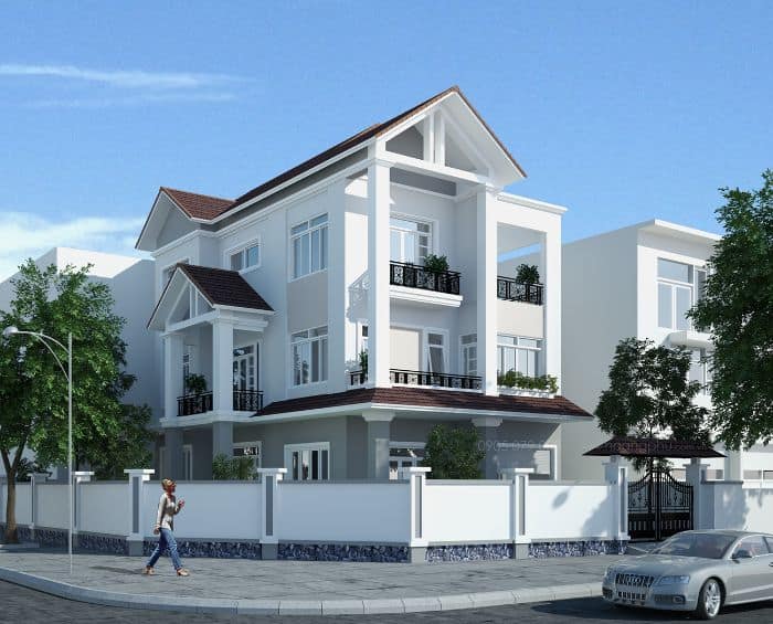 Thiết kế nhà phố mái Thái 1 trệt 2 lầu