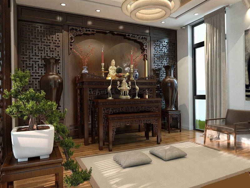 bàn thờ ở phòng khách