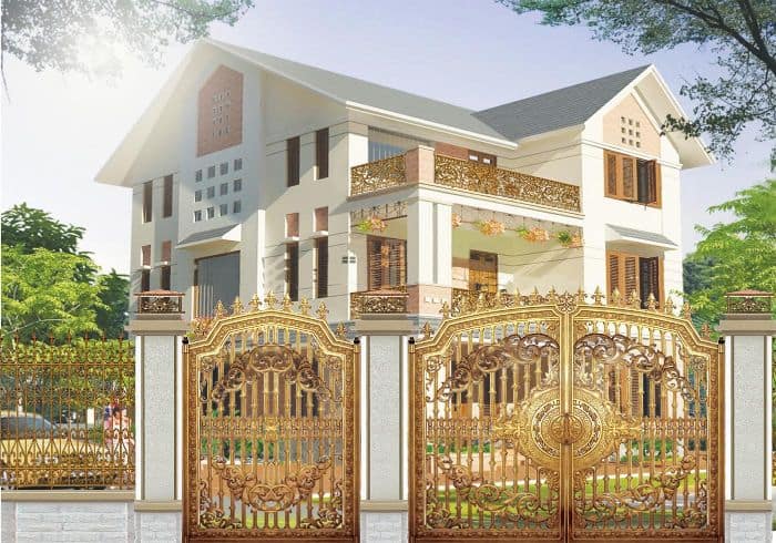 Mẫu cổng nhà đẹp 2 cánh, có cổng phụ