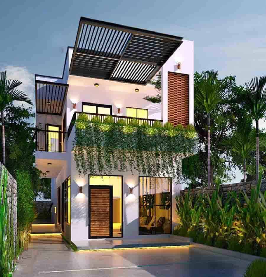 Mẫu nhà phố 2 mặt tiền thiết kế theo phong cách hiện đại