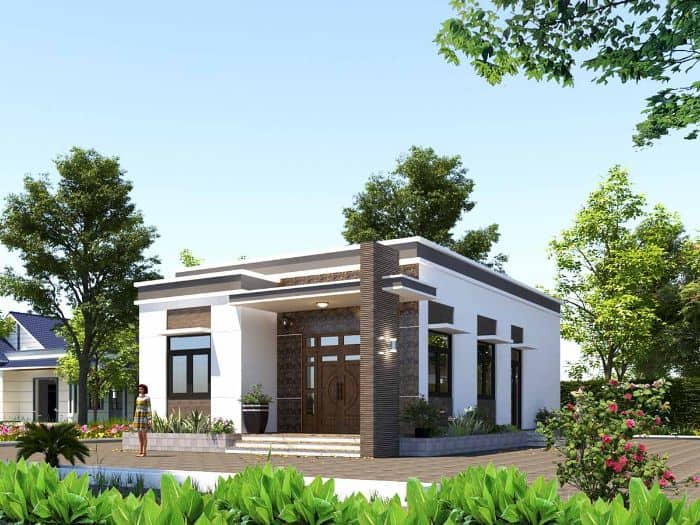Nhà vườn mái bằng có 2 phòng ngủ hiện đại