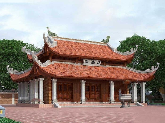 Mẫu nhà thờ họ từ đường 3 gian có hậu cung 2 mái chồng nhau