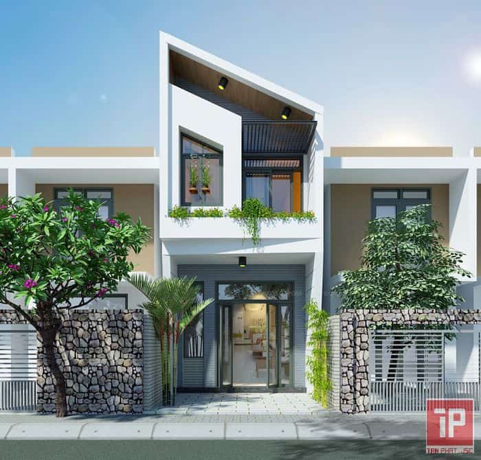 Thiết kế mặt tiền nhà ống đẹp có mái xéo 